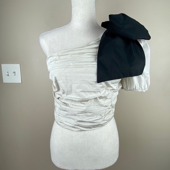 BOGO Zara Cream Pleated Top with Bow. Size Small. Sold out. - Picture 4 of 10